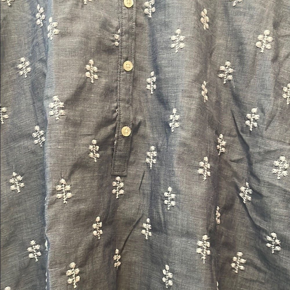 NWT LOFT “the softened” Blue Floral Embroidered Shirt - Picture 7 of 11